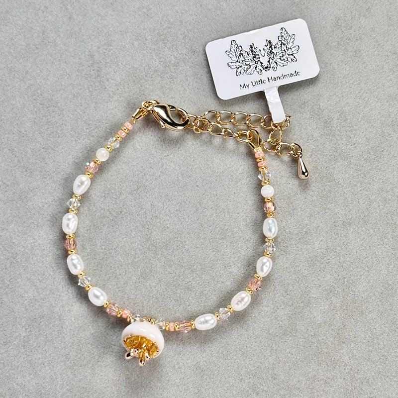 Natural freshwater pearl + Swarovski crystal bracelet JW185H-001 - สร้อยข้อมือ - ไข่มุก หลากหลายสี