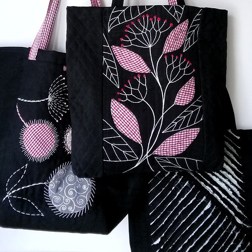 oksunnybunny Boho bag, Black canvas tote bag, Fabric hobo bag, Black tote bag handmade, Totes
