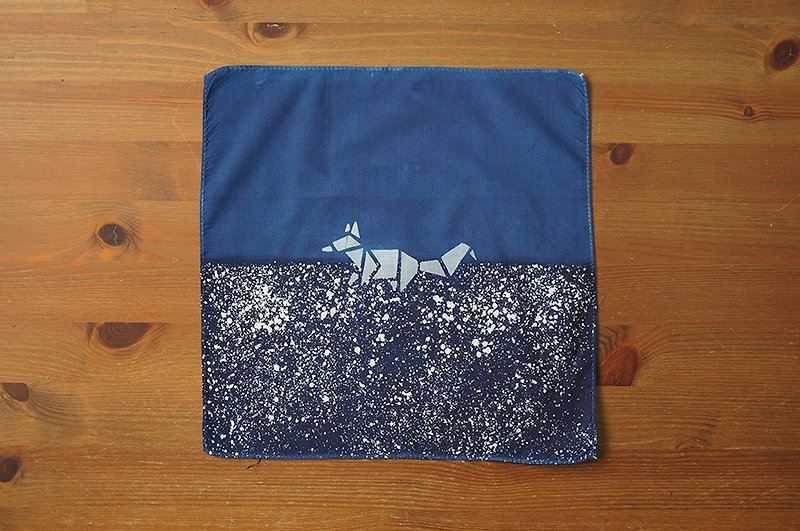 藍染小方巾 - 麥穗田上的狐狸 - 其他 - 棉．麻 藍色