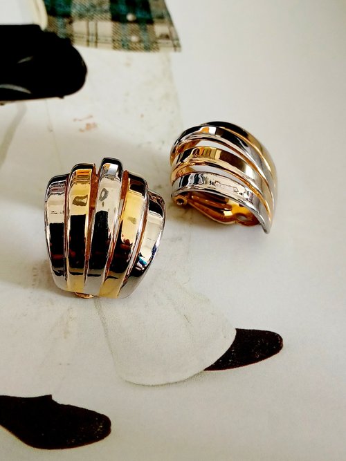 老時光製造所 vintage jewelry ERWIN PEARL時尚雙金環型 夾式耳環