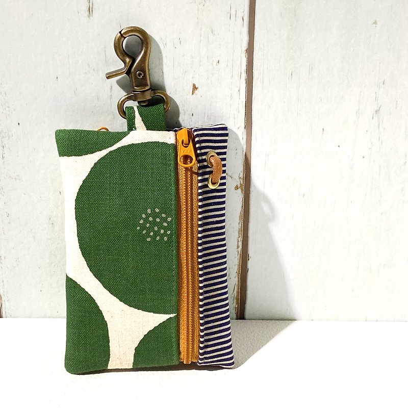 卡片鑰匙包 (丸紋) 日本布 接單生產* - 鑰匙圈/鎖匙扣 - 棉．麻 綠色