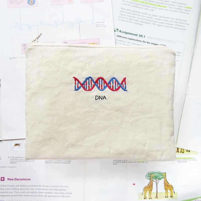 DNA Embroidered Gene Pattern Universal Bag / Biological Graduation - Toiletry Bags & Pouches - Cotton & Hemp White