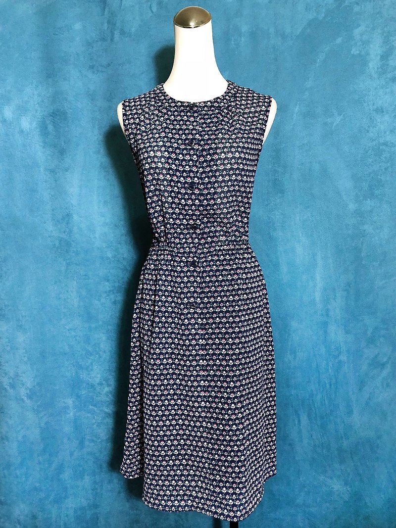 Flower blue sleeveless vintage dress / bring back VINTAGE - One Piece Dresses - Polyester Blue