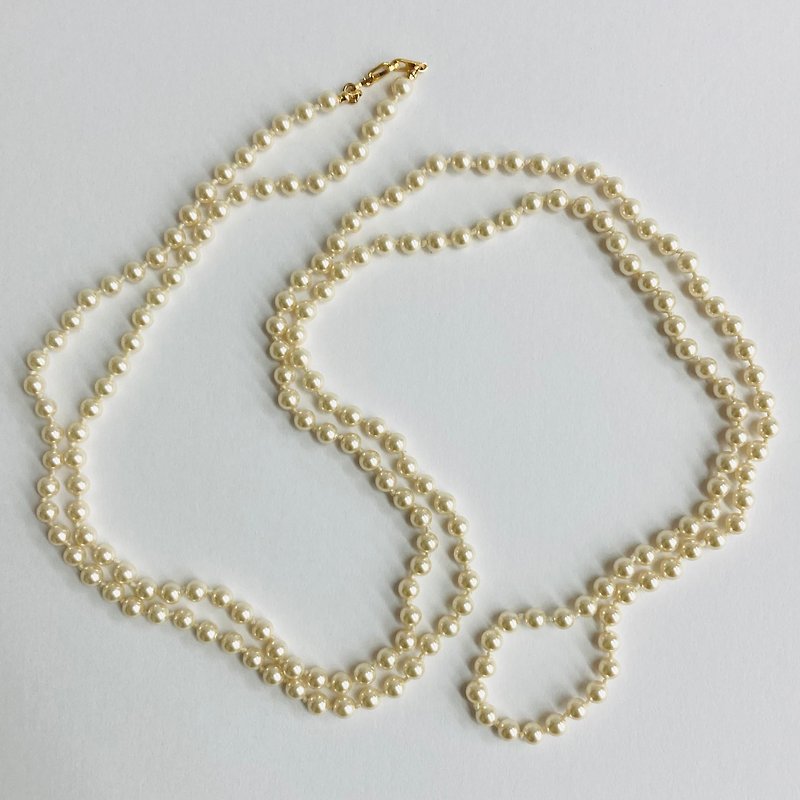 Glass baby pearl all knot rope necklace/5mm approx. 123cm/cream/G/made in Japan - สร้อยคอ - แก้ว สีทอง