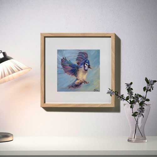 Blue Jay Bird Painting Original Blue Jay Flight Art Blue Jay Flying Bird  Oil Painting 