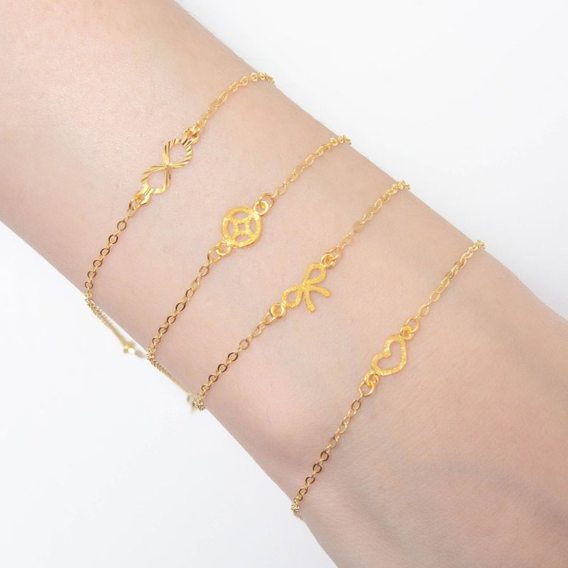 Treasure chest gold jewelry 9999 gold pure gold wireless large ancient money bow love bracelet bracelet - สร้อยข้อมือ - ทอง 24 เค สีทอง