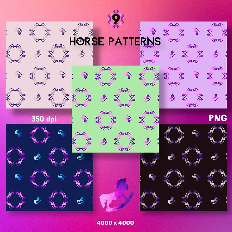 Horse unicorn Patterns Wallpaper 吗 材料 布 纸 - เย็บปัก/ถักทอ/ใยขนแกะ - วัสดุอื่นๆ 
