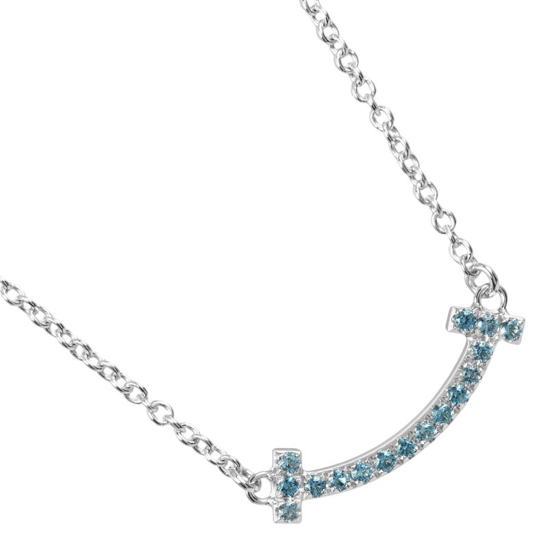 【日本直送】ティファニー TIFFANY&Co. Tスマイル ミニ ネックレス K18WG ホワイトゴールド ブルートパーズ 約2.44g【中古】Aランク - 項鍊 - 貴金屬 銀色