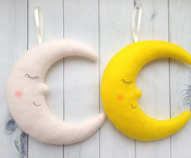 Felt Moon Mobile, Nursery Decor, Crib Mobile, Yellow White Pink