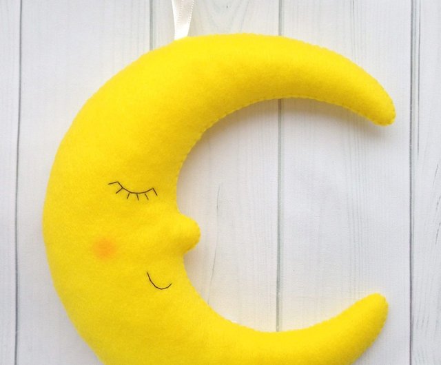 Felt Moon Mobile, Nursery Decor, Crib Mobile, Yellow White Pink