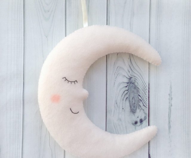 Felt Moon Mobile, Nursery Decor, Crib Mobile, Yellow White Pink