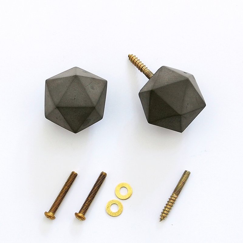 FENEN - Handcrafted black concrete knob / hook – Icosahedron - Other - Cement Black