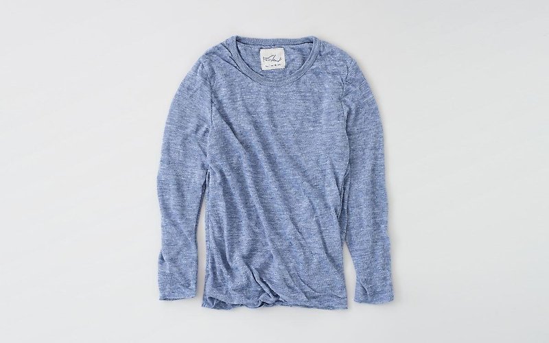 Linen knit women / L long sleeve pullover (light blue) - Women's Tops - Cotton & Hemp Blue