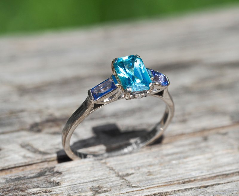 14k  gold ring with topaz, iolite and diamonds - 戒指 - 貴金屬 金色