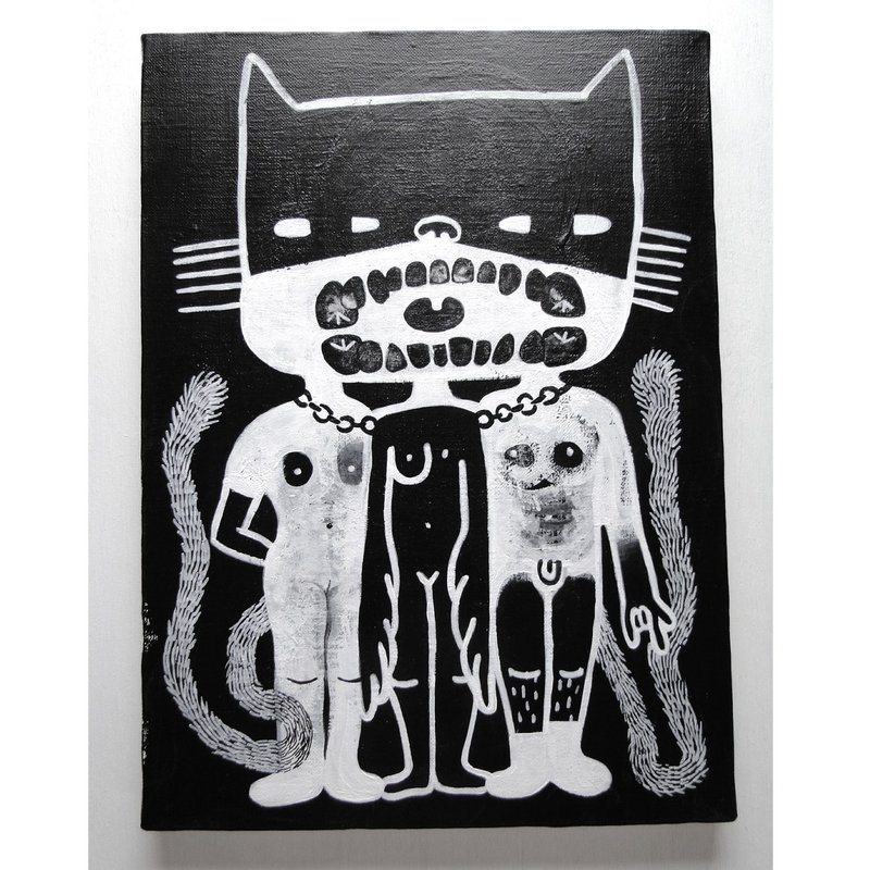 Original drawing of a cat with three bodies - โปสเตอร์ - สี สีดำ