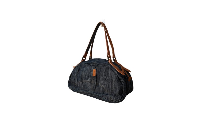 Cute Ysaccs Yohji Yamamoto Dark navy Denim and Leather handbag // shoulder bag - Handbags & Totes - Cotton & Hemp Blue