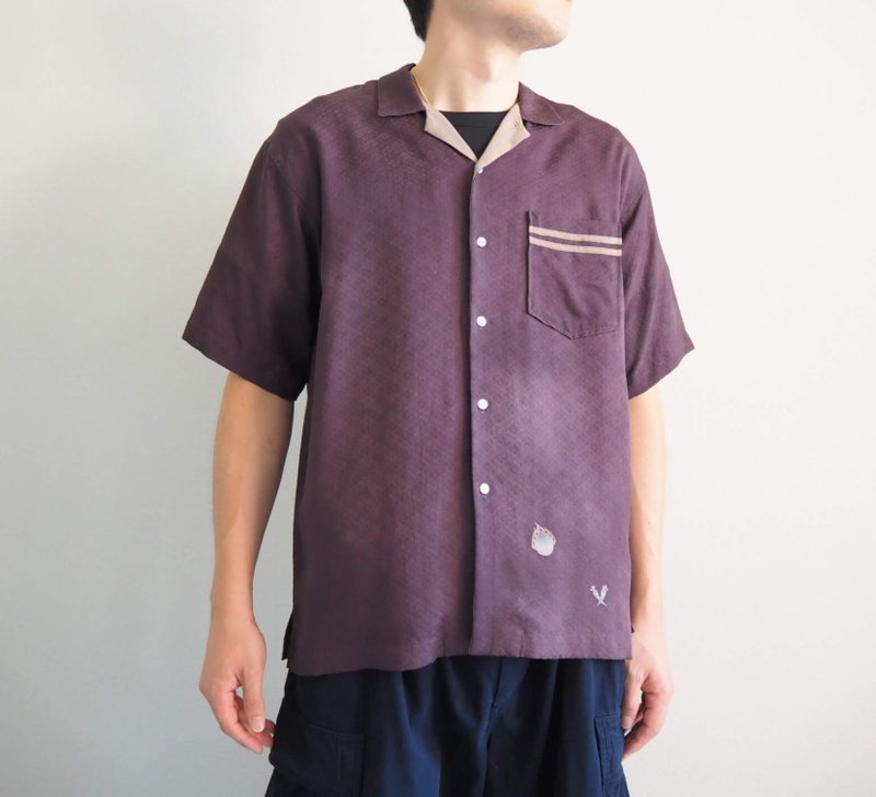 【日本製造】桑葚色+沙米色、升級版和服襯衫、獨一無二、開領 - 女襯衫 - 絲．絹 