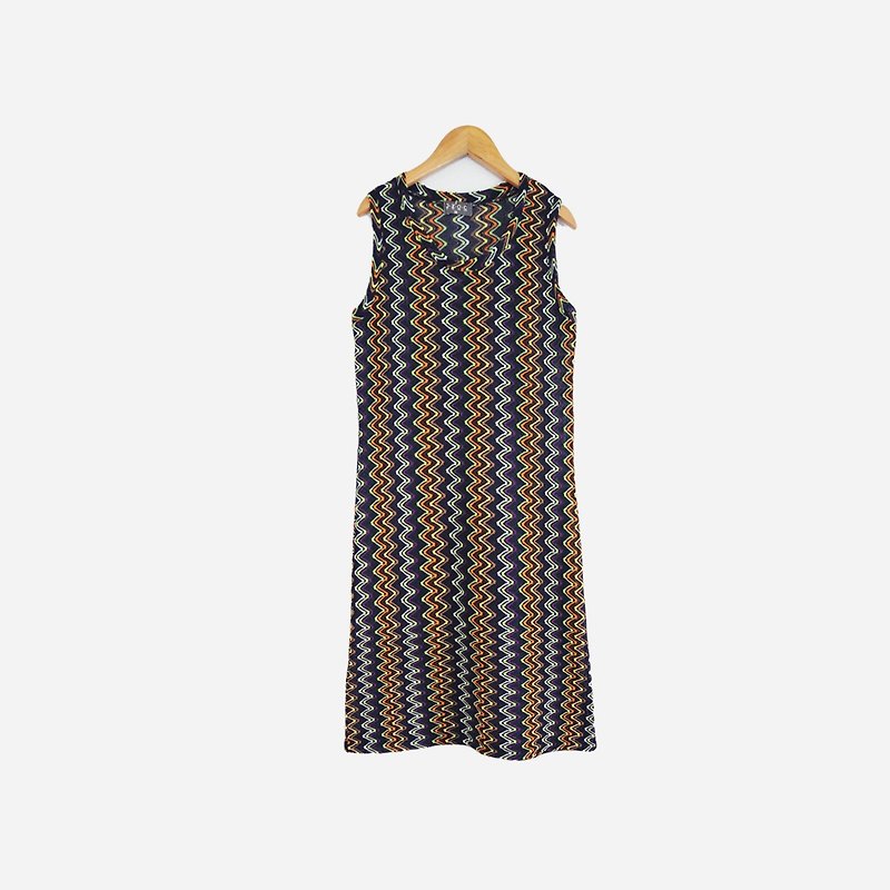 Dislocation vintage / wave pattern elastic dress no.824 vintage - One Piece Dresses - Polyester Black