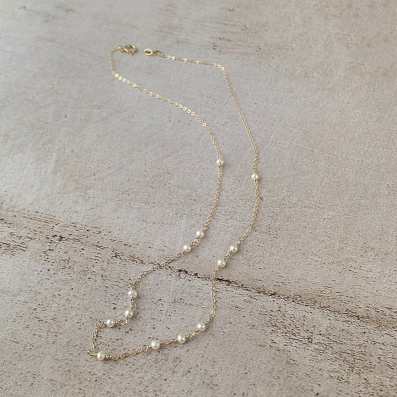 [14Kgf non-fading] mini round natural freshwater small pearl necklace customization - Necklaces - Precious Metals Gold