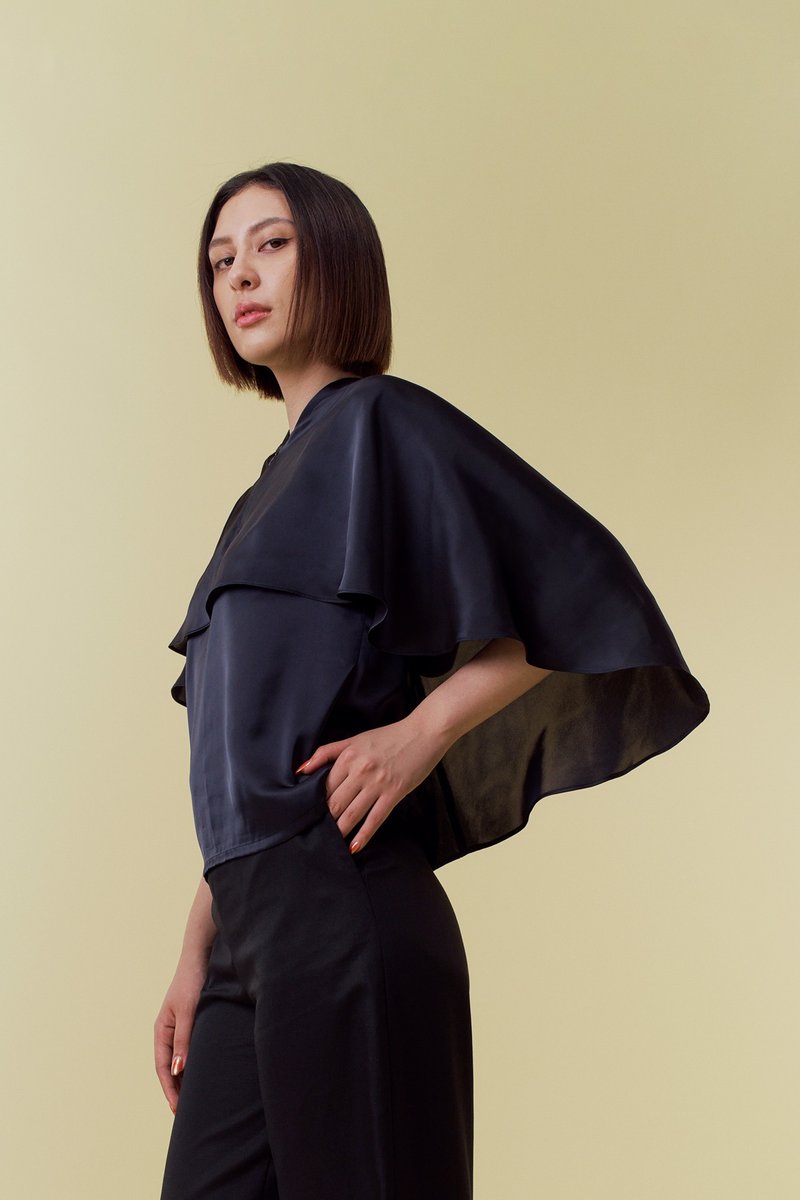 緞面深藍色帽T - 女 T 恤 - 聚酯纖維 白色