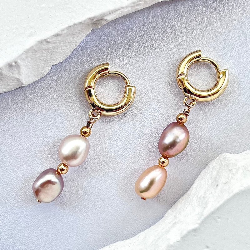 Multicolor Baroque Pearl Drop Hoop Earrings - ต่างหู - ไข่มุก หลากหลายสี