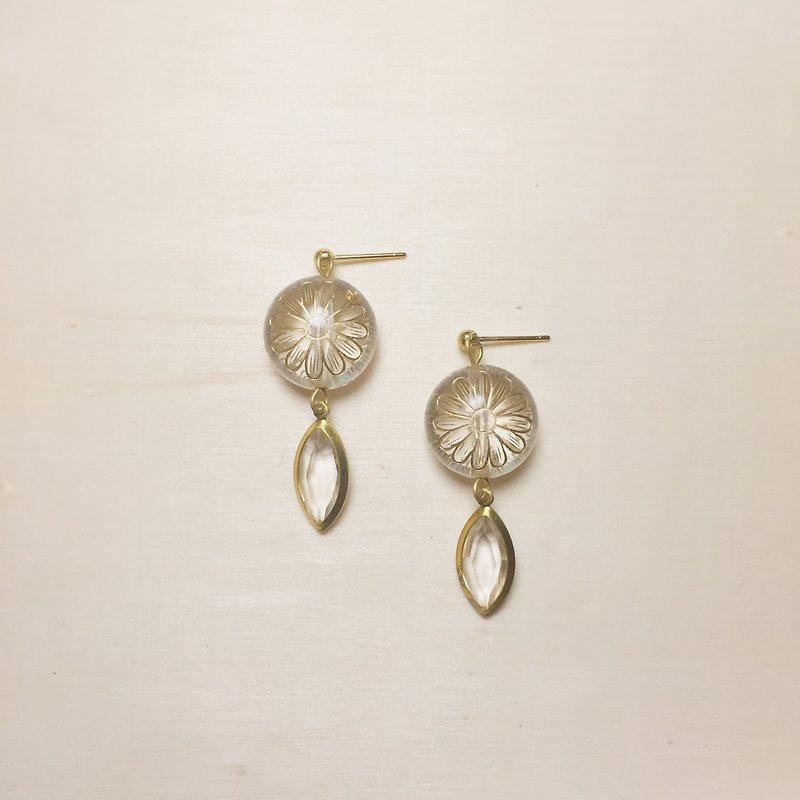 Vintage transparent flower earrings - ต่างหู - เรซิน สีใส
