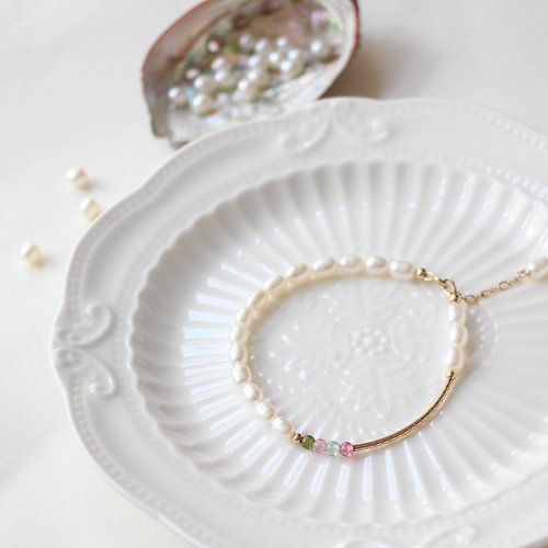 森情Studio 【情人節禮盒】14kgf 天然碧璽珍珠手鏈 客制化 輕珠寶