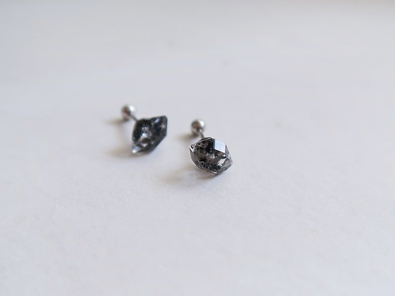 925 sterling silver Herkimon crystal black sparkle diamond lock bead earrings and Clip-On - ต่างหู - เงินแท้ สีกากี