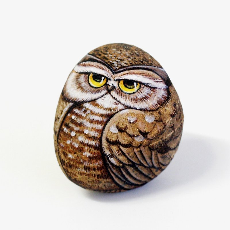 Owls Stone painting. - 公仔模型 - 石頭 咖啡色
