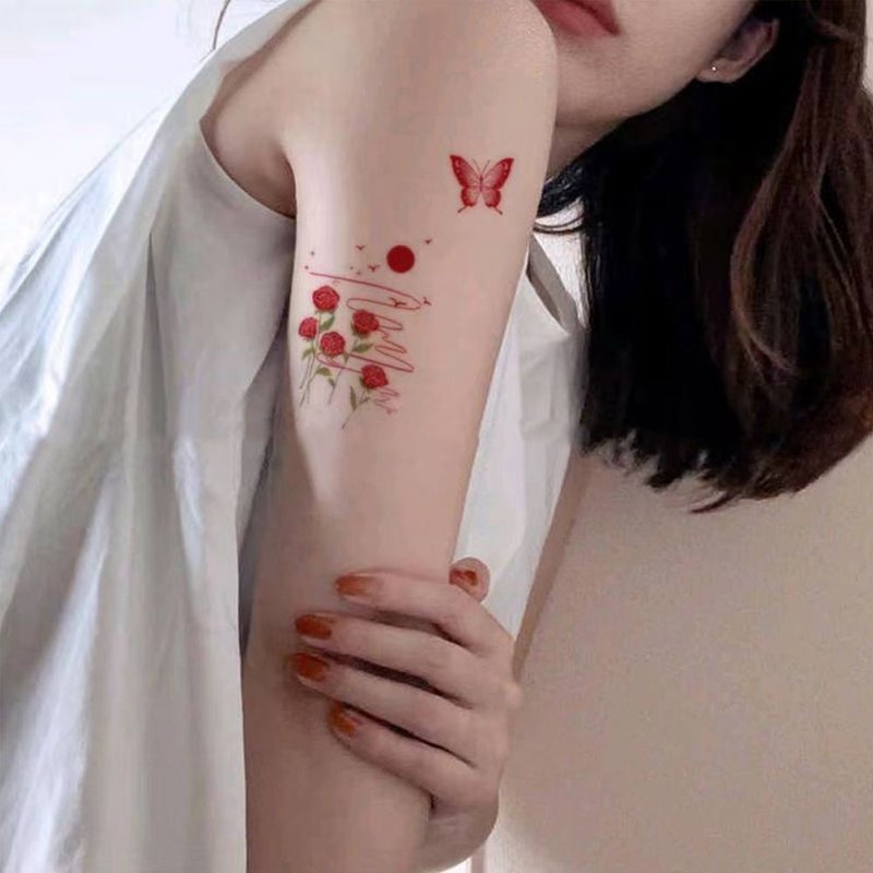 Send 3 pictures of [Rose & Disc] tattoo stickers, sweet and cool, simulation, long-lasting and waterproof - สติ๊กเกอร์แทททู - กระดาษ หลากหลายสี