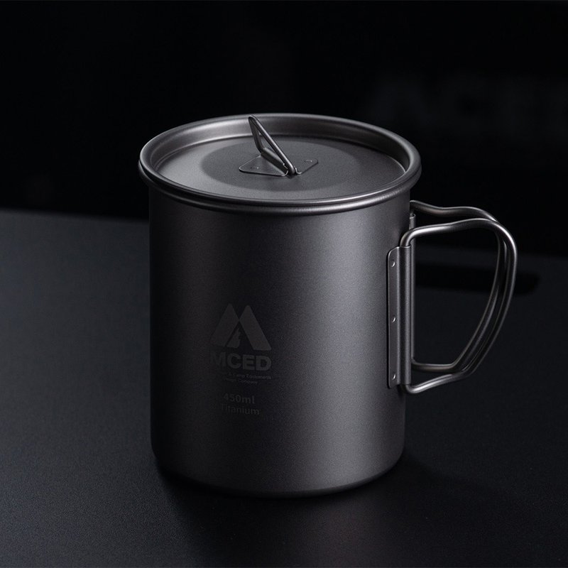 Titanium cup-single-layer titanium-450ML-titanium lid-with storage bag-extremely lightweight tableware - แก้ว - โลหะ สีเงิน