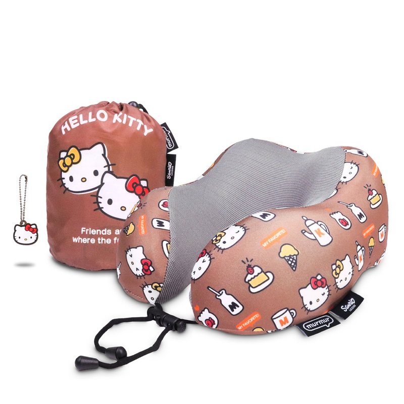 murmur 山丘頸枕 (附收納袋)│hello kitty (與Mimmy) | 附吊飾 - 頸枕/午睡枕 - 聚酯纖維 卡其色
