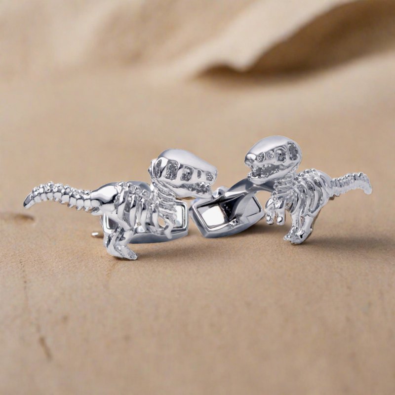 Silver Dinosaur Skeleton Cufflinks - Cuff Links - Other Metals Silver