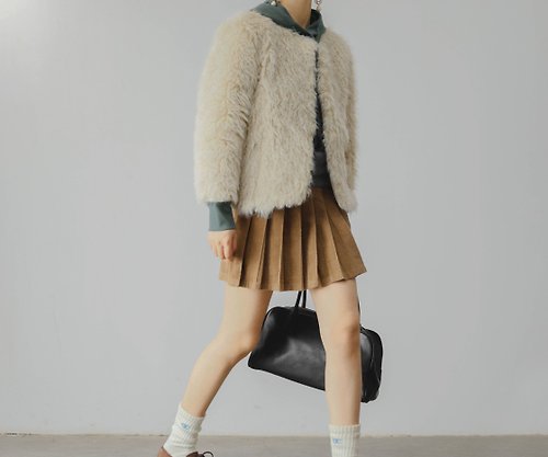 三良洋貨 法式復古 少女巴黎腔調時髦短款溫暖毛絨絨外套