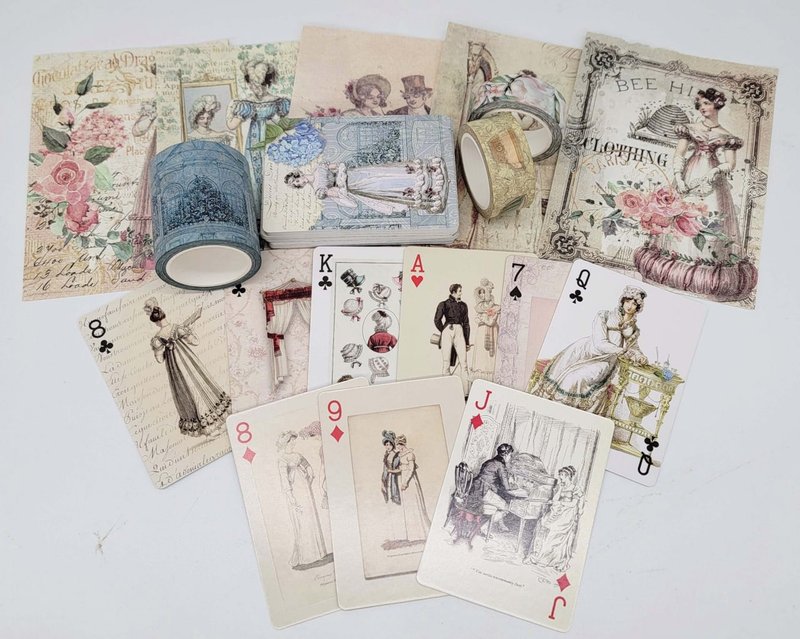 Jane Austen Regency Garden tea party washi tapes, playing ca - 紙膠帶/和紙/PET - 紙 多色