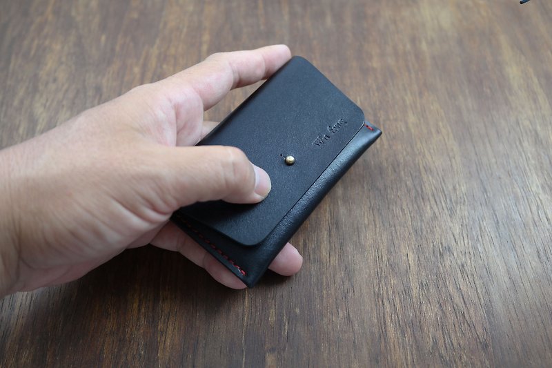 APEE leather manual ~ thin card holder ~ plain black - ที่ตั้งบัตร - หนังแท้ 
