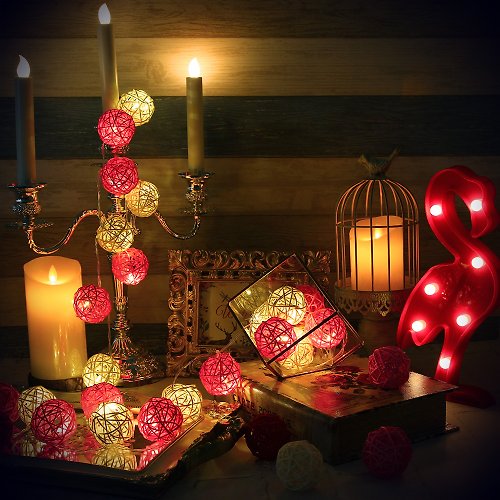 iINDOORS英倫家居 創意燈飾 籐球燈串 電池款 粉紅佳人 長度2M LED氣氛燈 聖誕節
