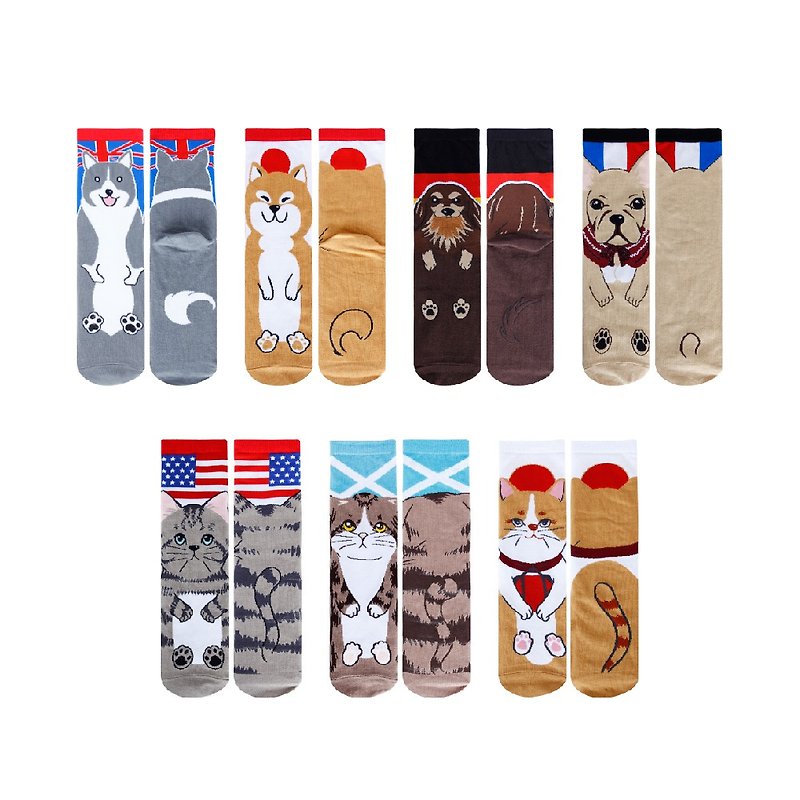 【FAV Flag Dog and Cat Socks】Socks/Cat Socks/Dog Socks/Made in Taiwan/Model:AMG827 - Socks - Cotton & Hemp 