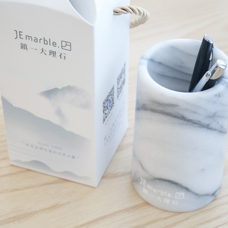 Marble beveled pen holder/flower container/storage bucket - กล่องเก็บของ - หิน ขาว