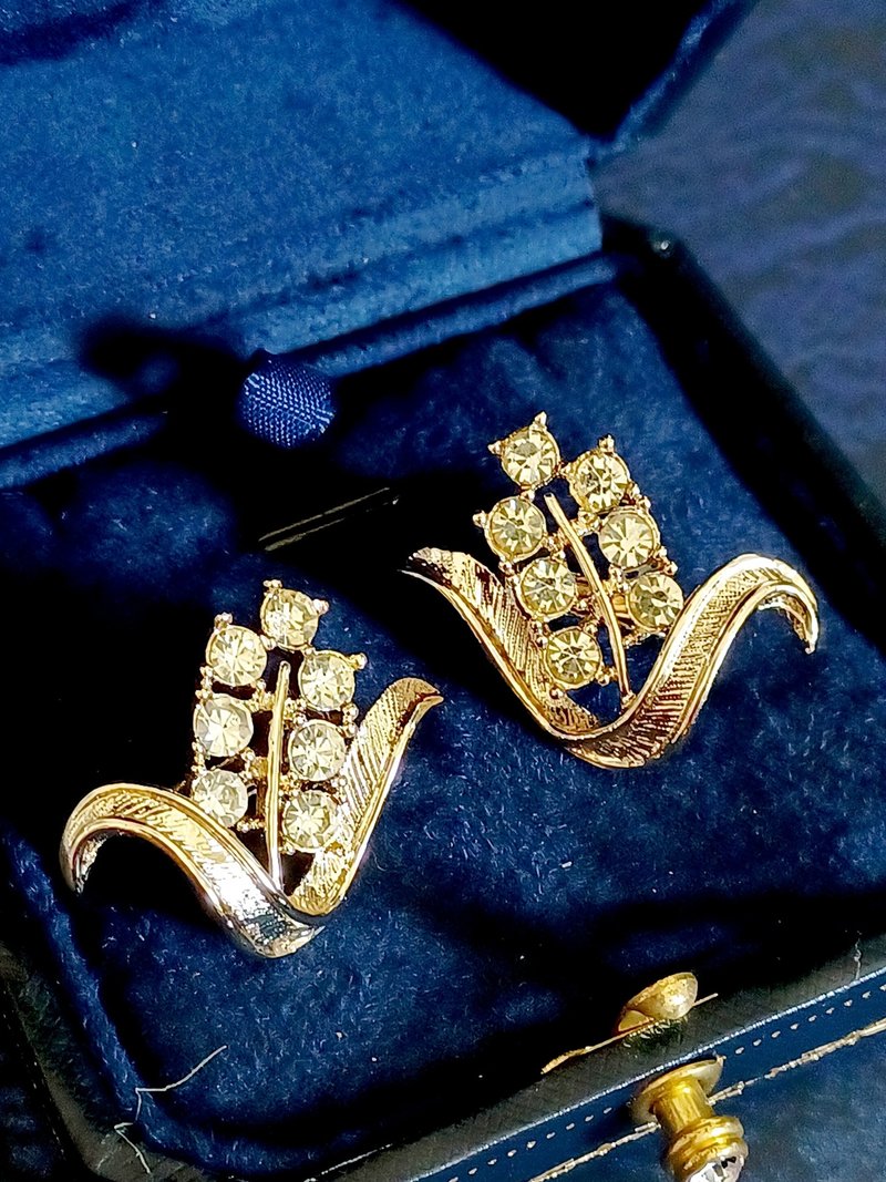 vintage jewelry SARAH COV 金色水鑽小麥玉米夾式耳環 - 耳環/耳夾/耳骨夾 - 其他金屬 