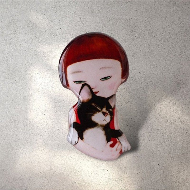 少女と子猫のブローチ - 胸針 - 塑膠 