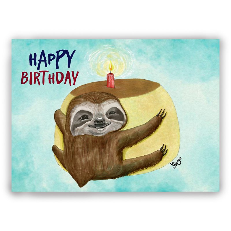 Hand-painted illustration universal card / birthday card / postcard / card / illustration card - sloth hug birthday cake - การ์ด/โปสการ์ด - กระดาษ 