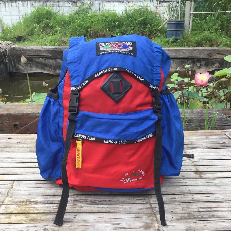 EARTH.er :: Vintage系列 :: │"Genova" Vintage Korean Backpack │(Red & Blue) - Backpacks - Polyester Red