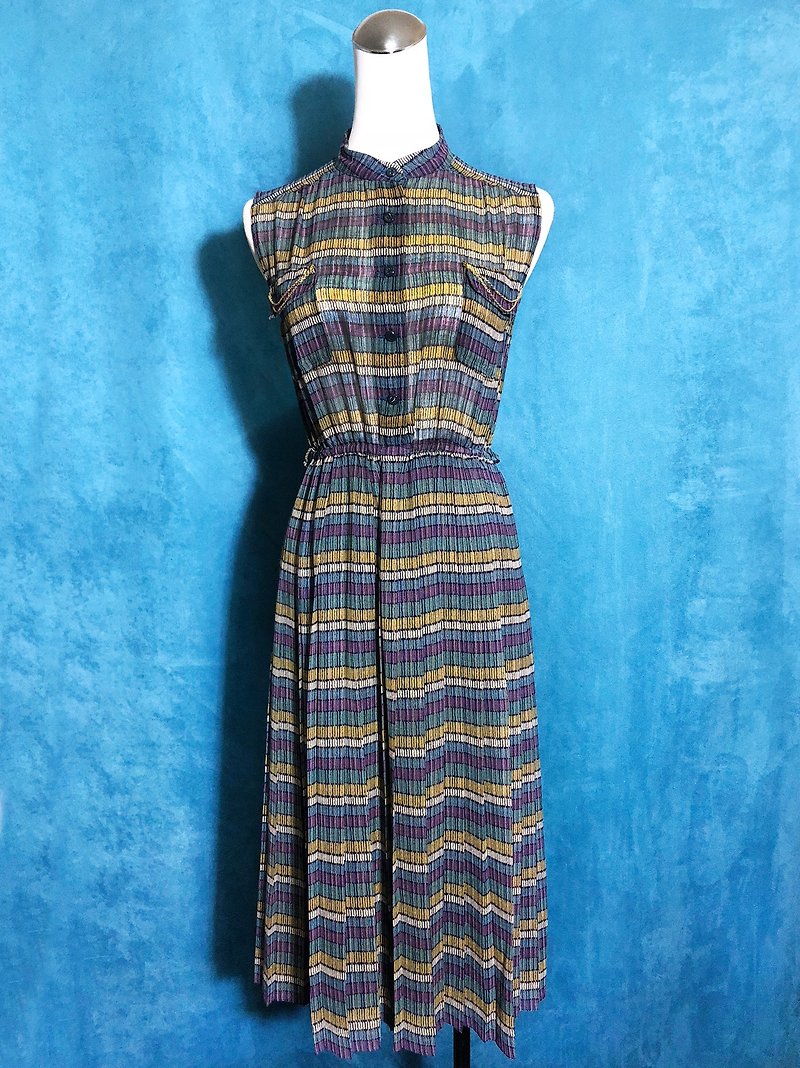 Pingpong vintage [Vintage dress / gold chain Check sleeveless vintage dress] bring back VINTAGE abroad - ชุดเดรส - เส้นใยสังเคราะห์ หลากหลายสี