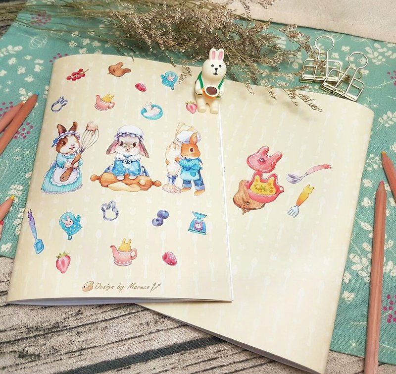 Baking Bunny A5 blank notebook - สมุดบันทึก/สมุดปฏิทิน - กระดาษ หลากหลายสี