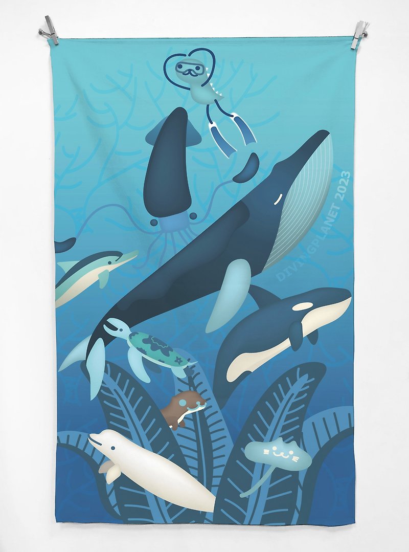 寂寞星球浴巾 - 2023鯨魚潛水-下單後製作-不接受退貨 - 泳衣/比基尼 - 棉．麻 藍色