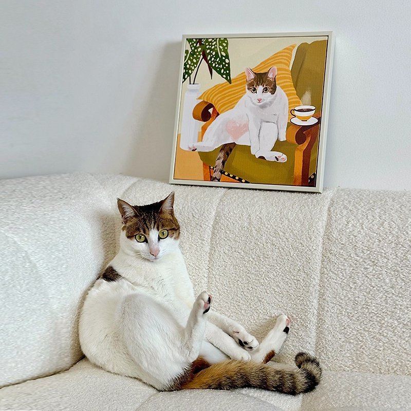 Manyu inkjet oil painting frame pet portrait illustration frame 33x33cm - Customized Portraits - Cotton & Hemp Green