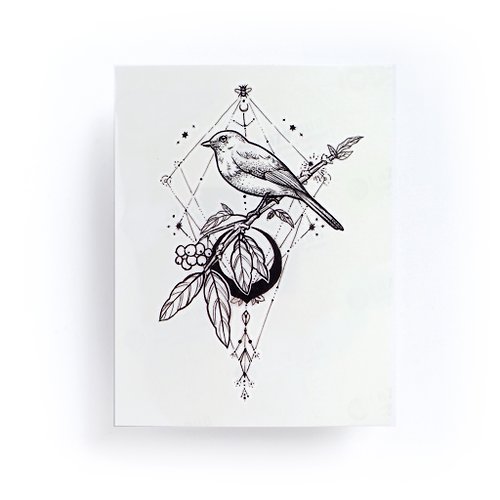 ╰ LAZY DUO TATTOO ╮ 手繪唯美動物刺青紋身貼紙 神秘黑月雀鳥自由禪難簡約歌德洛麗塔