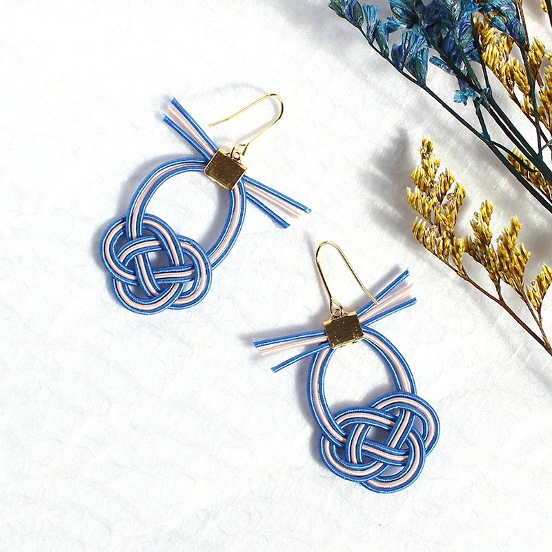 japanese style pierce earring / mizuhiki / japan / accessory / bird - ต่างหู - ผ้าไหม สีน้ำเงิน