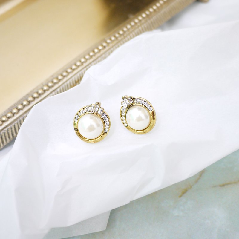 復古典雅氣質款 耳飾 - 耳環/耳夾/耳骨夾 - 寶石 金色